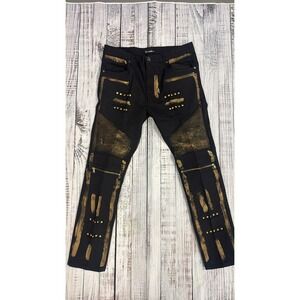 Diamond Stash Mens Black Gold Moto Biker Jeans Studded Metallic 36 9SCJ-504-CT